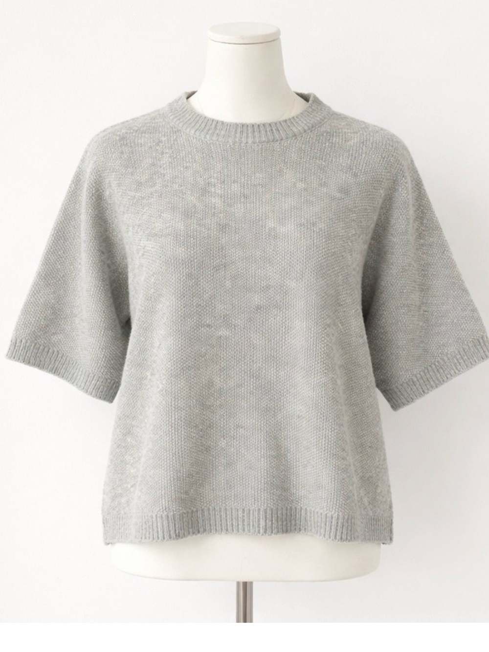 Bianco&Blu Size L Wool Cashmere Blend Gray Crewneck Knit Elbow Length Sweater